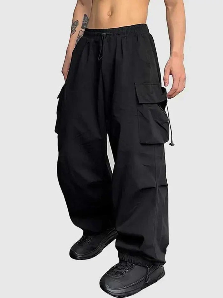 Men's Wide-Leg Elastic-Waist Drawstring Cargo Pants