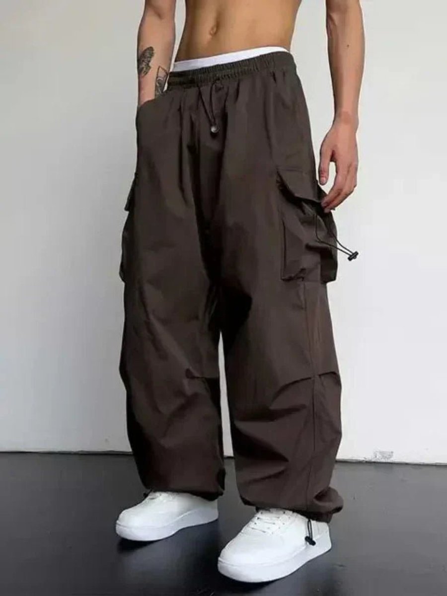 Men's Wide-Leg Elastic-Waist Drawstring Cargo Pants