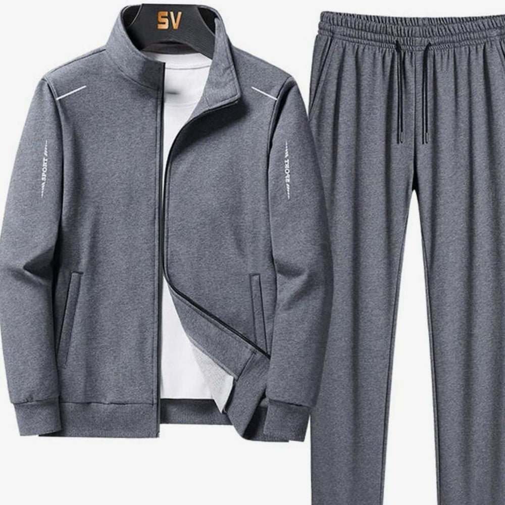 Men's Zip-Up Casual Tracksuit Two-Piece Jogger Set - Grey