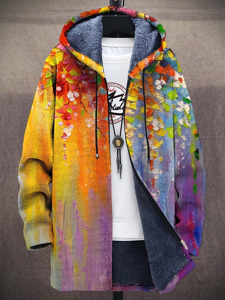 Unisex Abstract Art Print Fleece-Lined Zip-Up Hoodie Cardigan