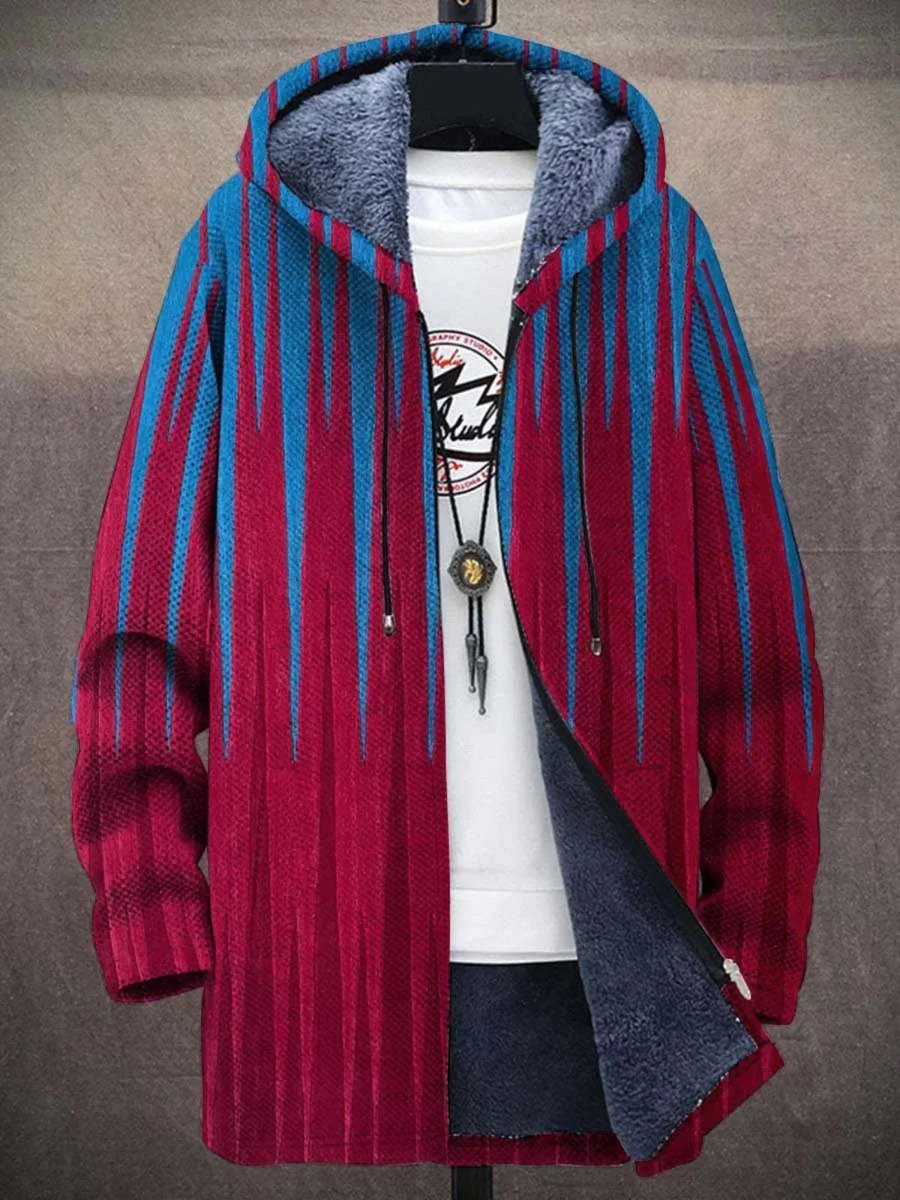 Unisex Abstract Art Print Fleece-Lined Zip-Up Hoodie Cardigan