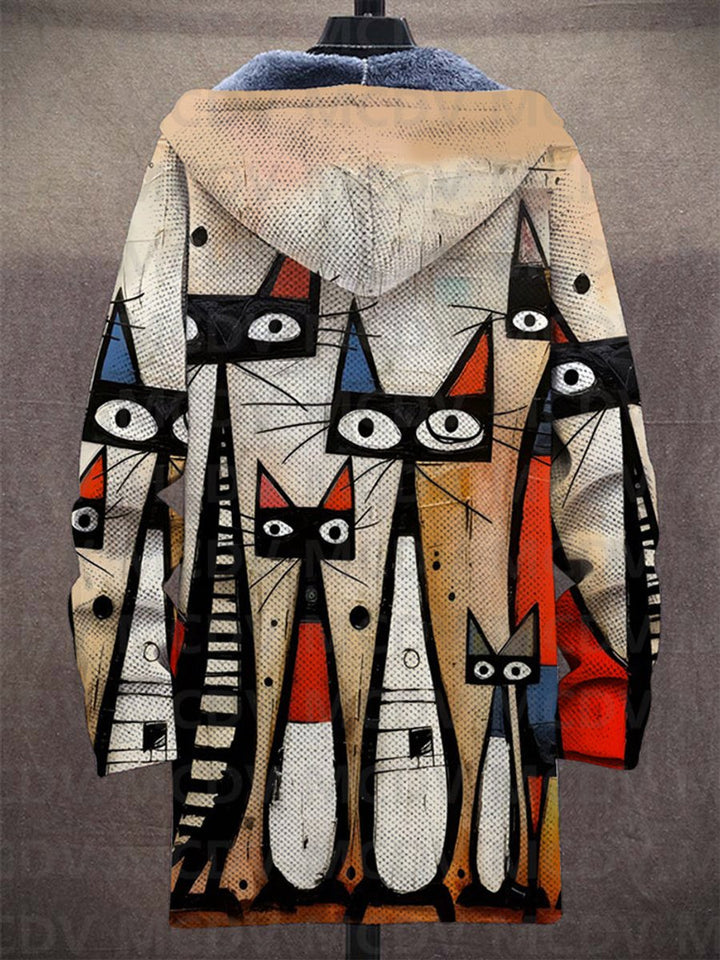 Unisex Art-Print Fleece-Lined Hooded Zip-Up Cardigan