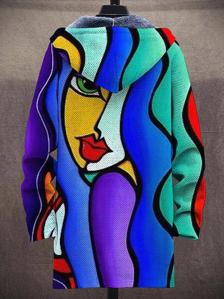 Unisex Fleece-Lined Zip-Up Artistic Print Hooded Cardigan