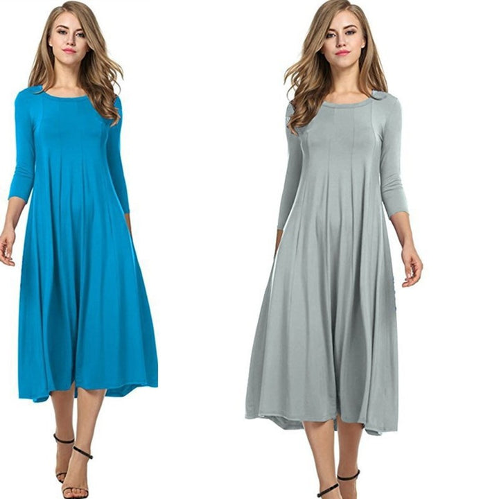 Women's 3/4 Sleeve Flowy A-Line Fall Midi Dress