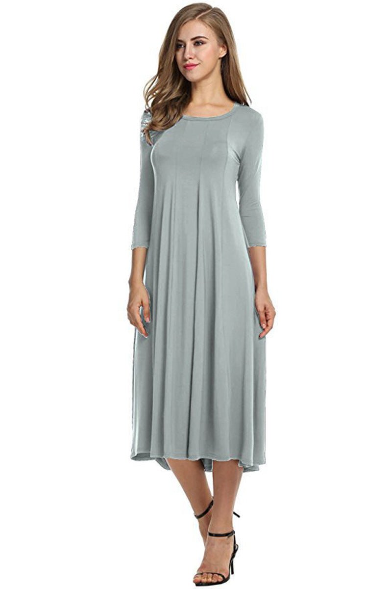 Women's 3/4 Sleeve Flowy A-Line Fall Midi Dress