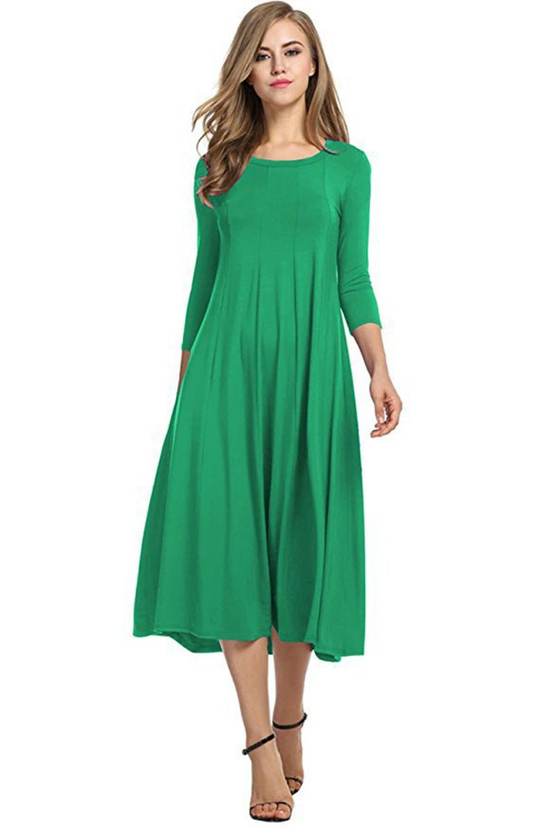Women's 3/4 Sleeve Flowy A-Line Fall Midi Dress