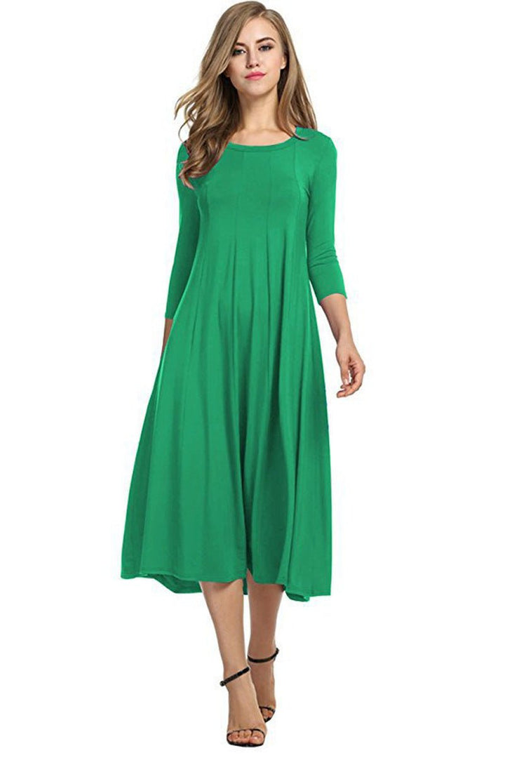 Women's 3/4 Sleeve Flowy A-Line Fall Midi Dress