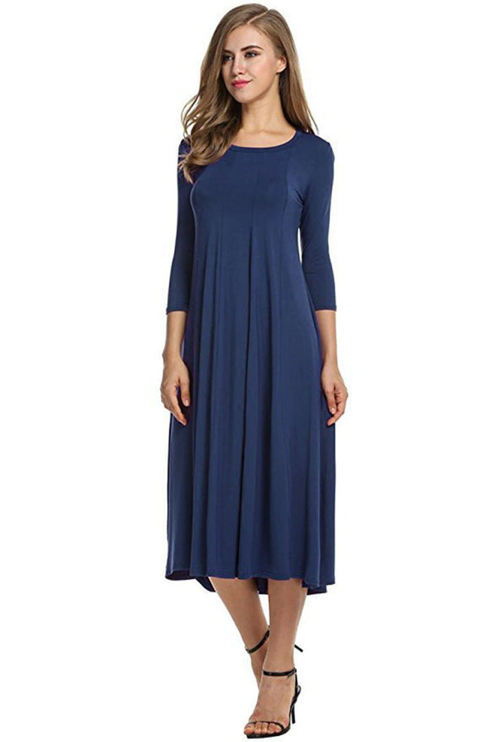 Women's 3/4 Sleeve Flowy A-Line Fall Midi Dress