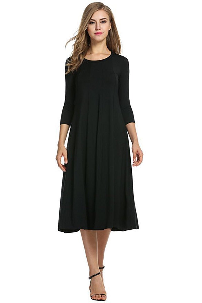 Women's 3/4 Sleeve Flowy A-Line Fall Midi Dress