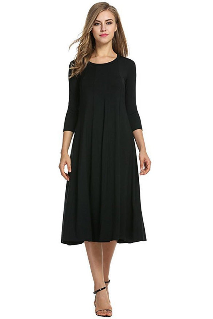 Women's 3/4 Sleeve Flowy A-Line Fall Midi Dress