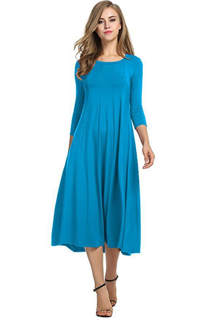 Women's 3/4 Sleeve Flowy A-Line Fall Midi Dress