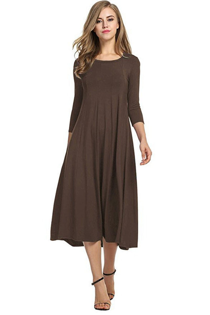Women's 3/4 Sleeve Flowy A-Line Fall Midi Dress