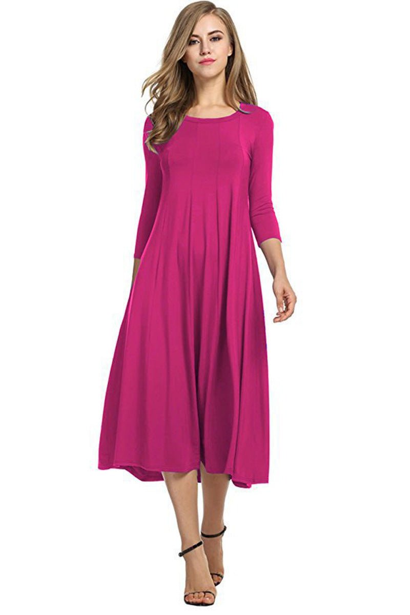 Women's 3/4 Sleeve Flowy A-Line Fall Midi Dress