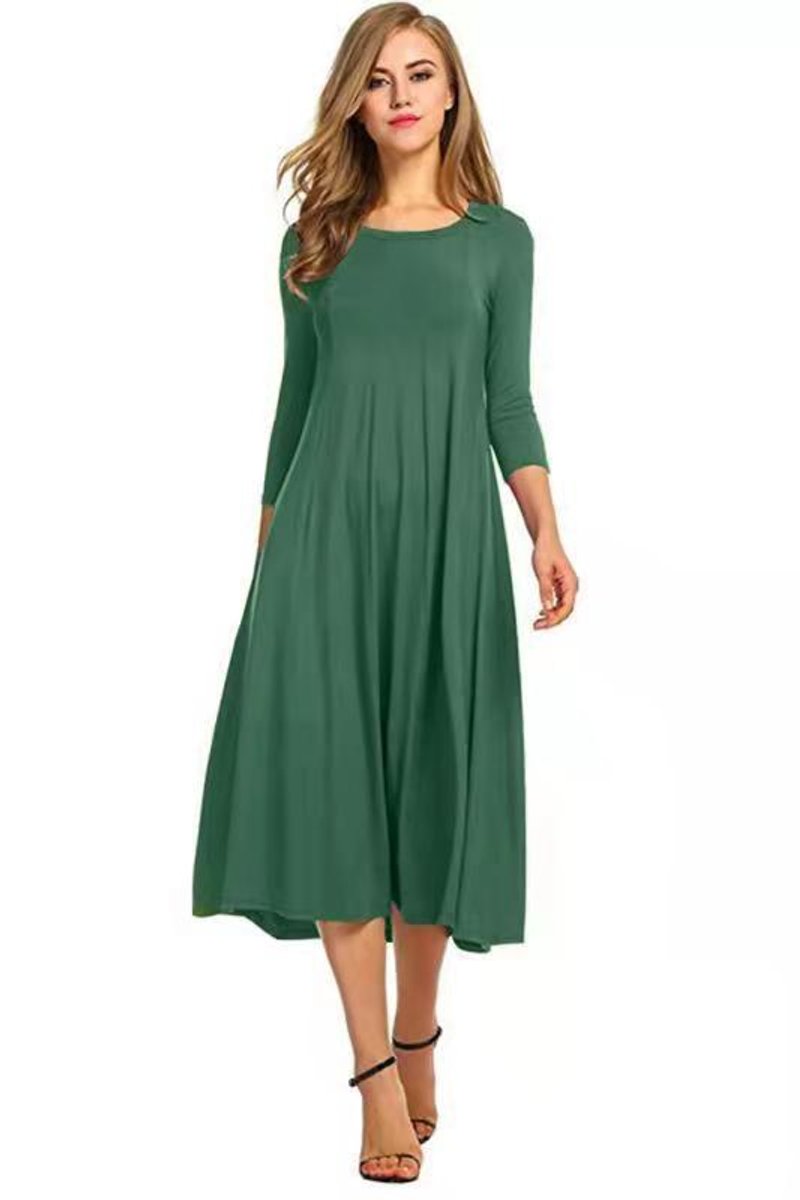 Women's 3/4 Sleeve Flowy A-Line Fall Midi Dress