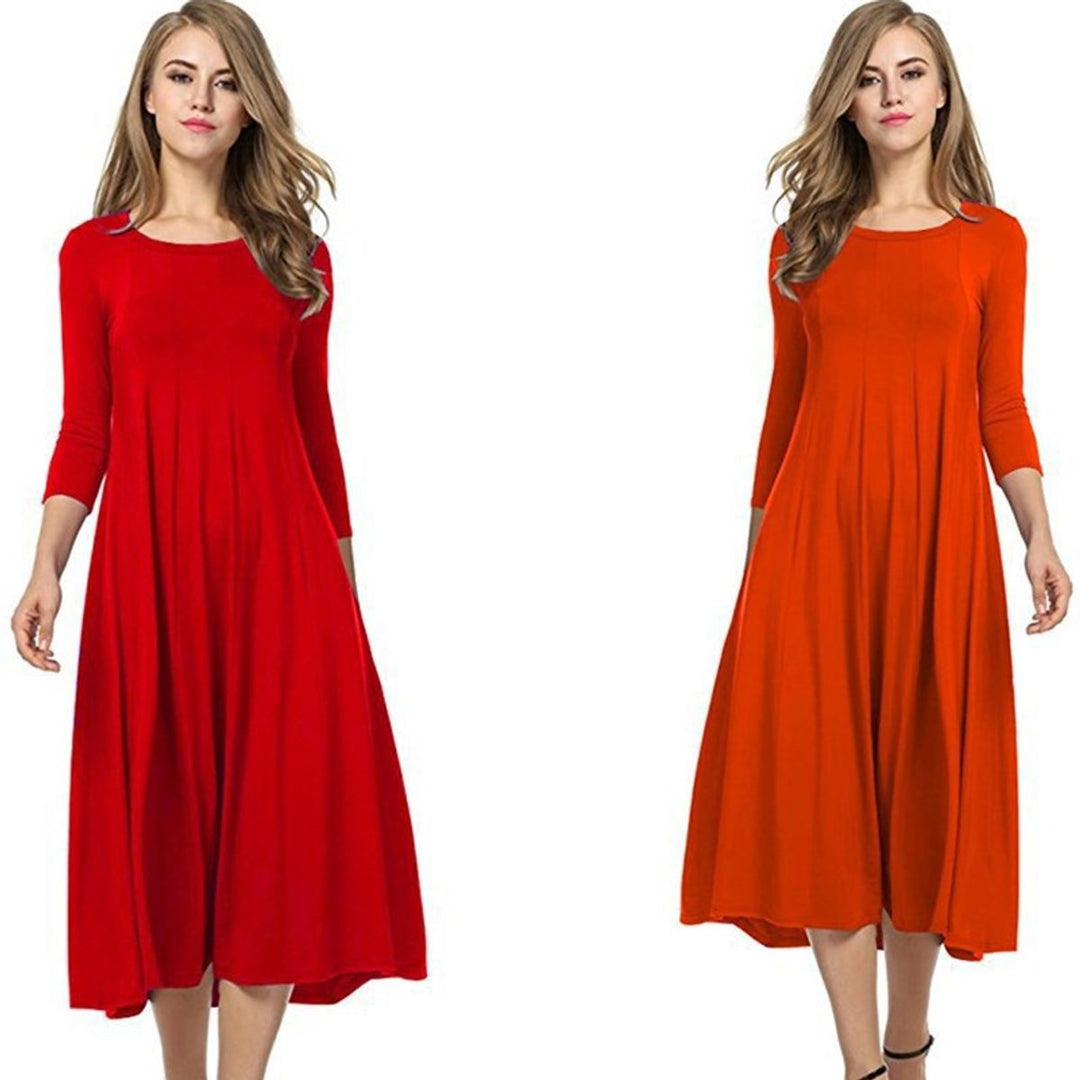 Women's 3/4 Sleeve Flowy A-Line Fall Midi Dress