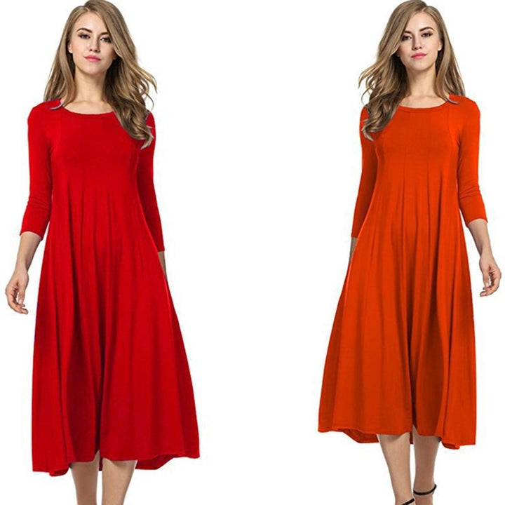 Women's 3/4 Sleeve Flowy A-Line Fall Midi Dress