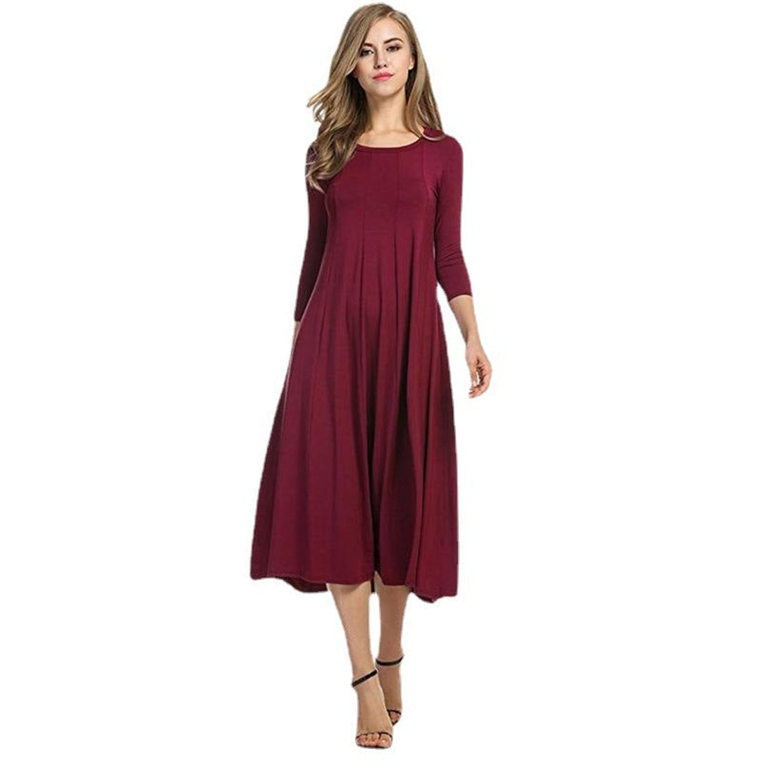 Women's 3/4 Sleeve Flowy A-Line Fall Midi Dress
