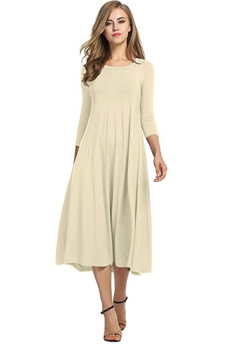 Women's 3/4 Sleeve Flowy A-Line Fall Midi Dress