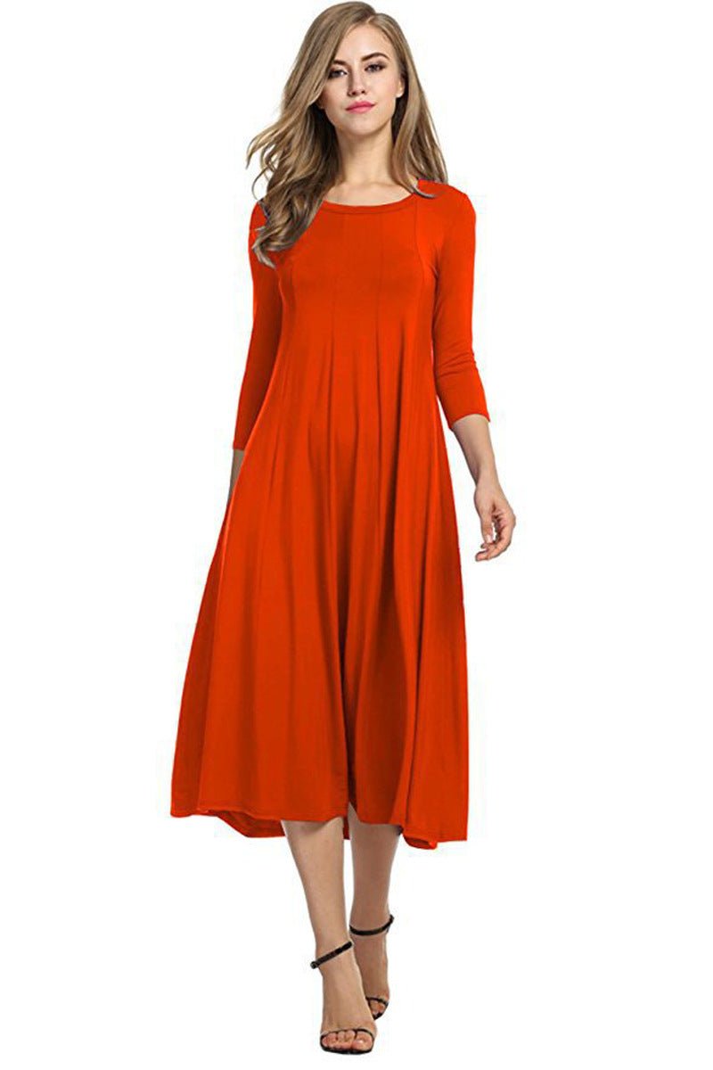 Women's 3/4 Sleeve Flowy A-Line Fall Midi Dress
