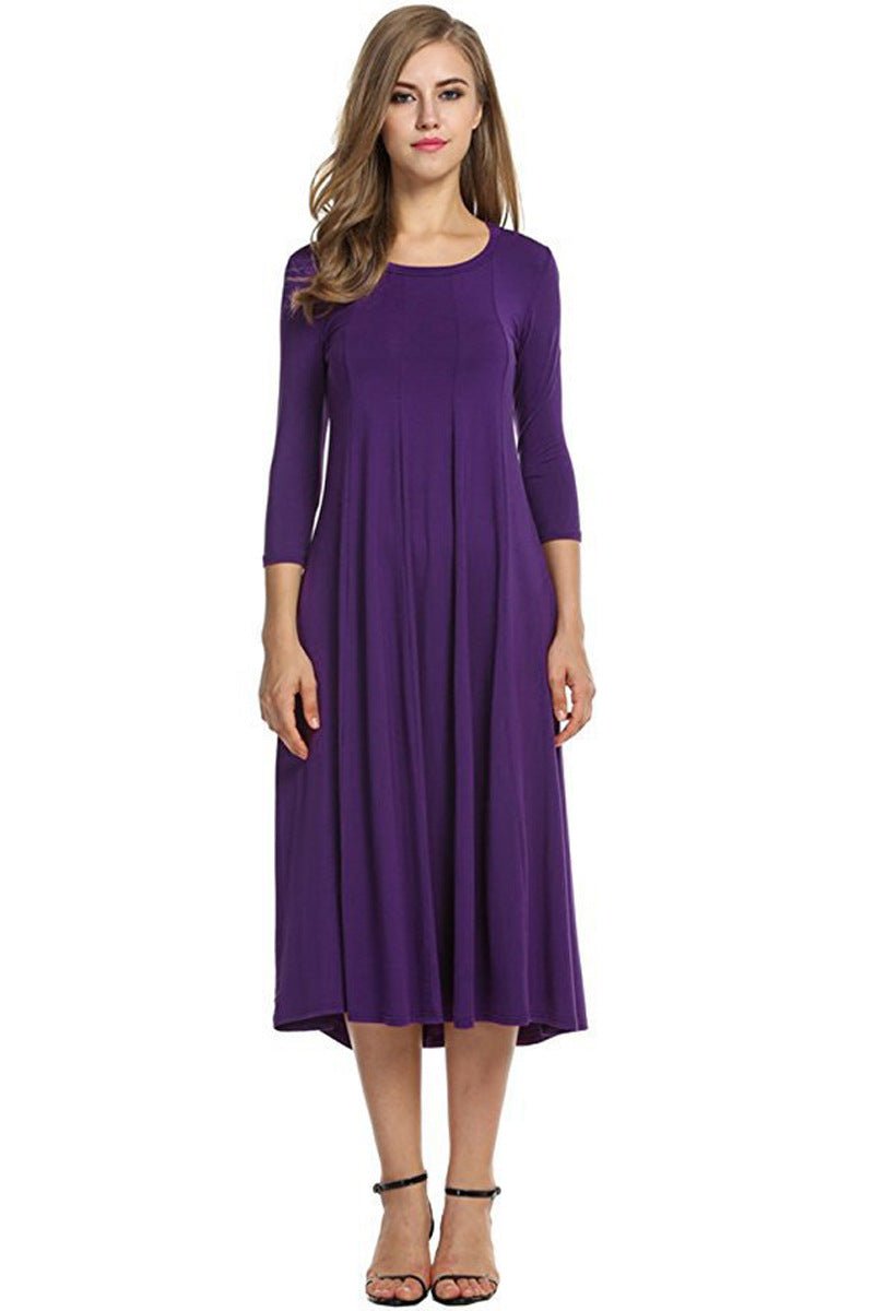 Women's 3/4 Sleeve Flowy A-Line Fall Midi Dress