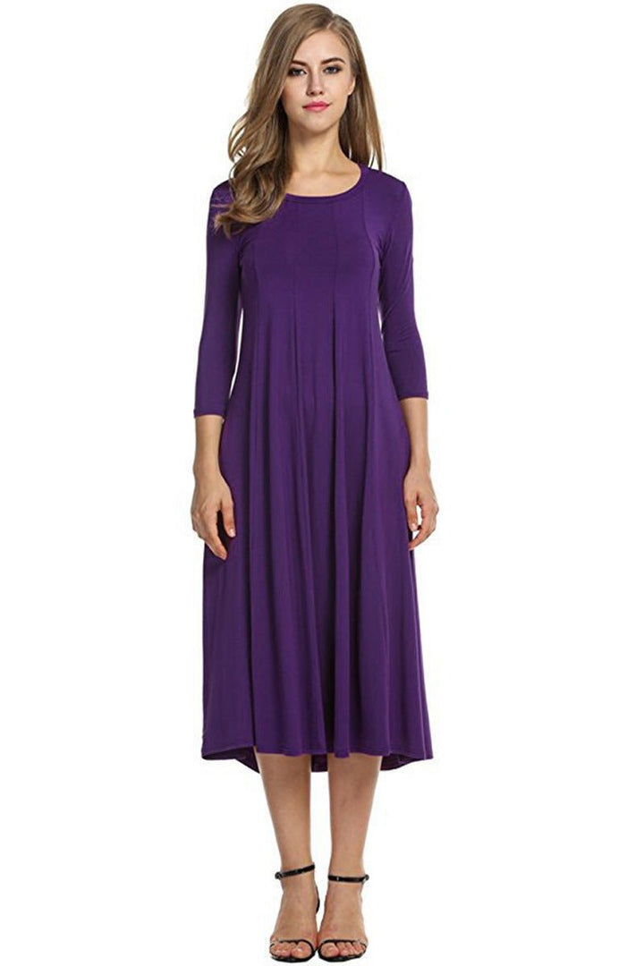 Women's 3/4 Sleeve Flowy A-Line Fall Midi Dress