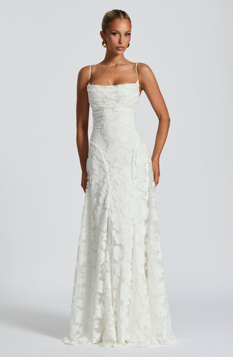 Women's 3D Floral A-Line Maxi Fall Wedding Guest Dress