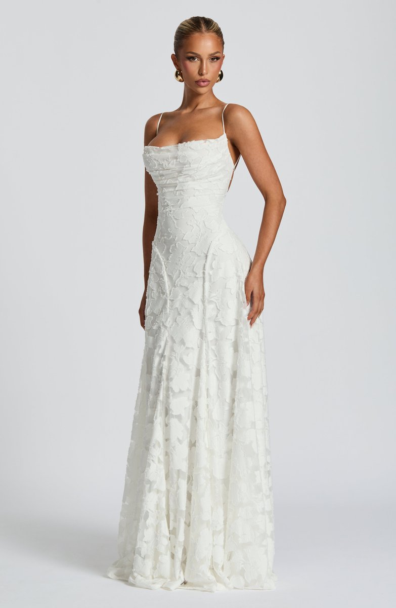 Women's 3D Floral A-Line Maxi Fall Wedding Guest Dress