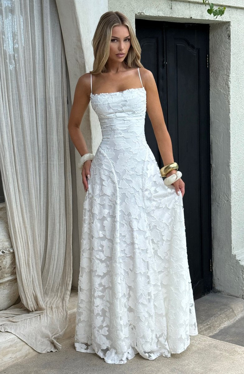 Women's 3D Floral A-Line Maxi Fall Wedding Guest Dress