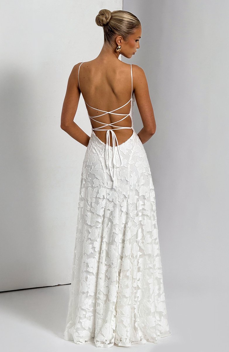 Women's 3D Floral A-Line Maxi Fall Wedding Guest Dress