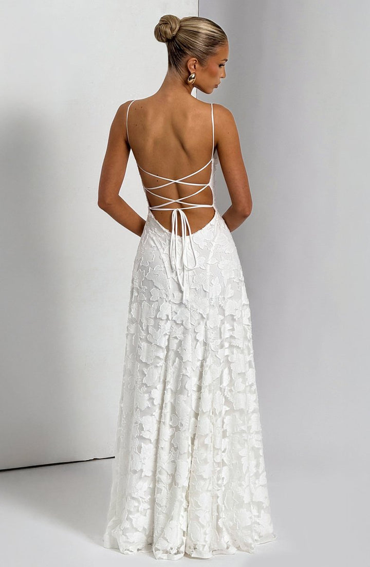 Women's 3D Floral A-Line Maxi Fall Wedding Guest Dress