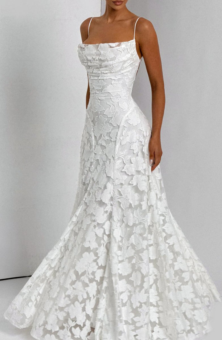 Women's 3D Floral A-Line Maxi Fall Wedding Guest Dress
