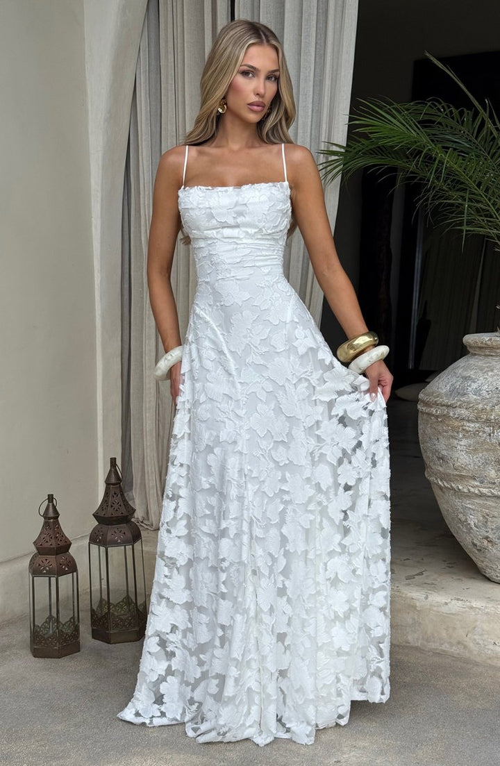 Women's 3D Floral A-Line Maxi Fall Wedding Guest Dress