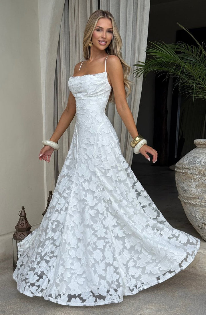 Women's 3D Floral A-Line Maxi Fall Wedding Guest Dress
