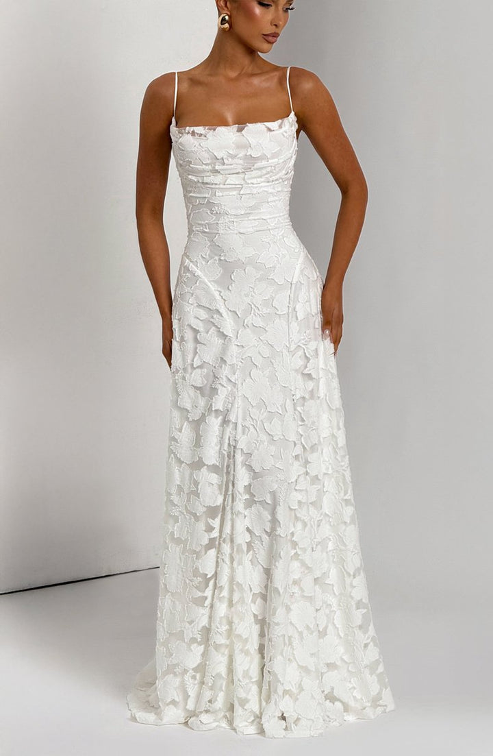 Women's 3D Floral A-Line Maxi Fall Wedding Guest Dress