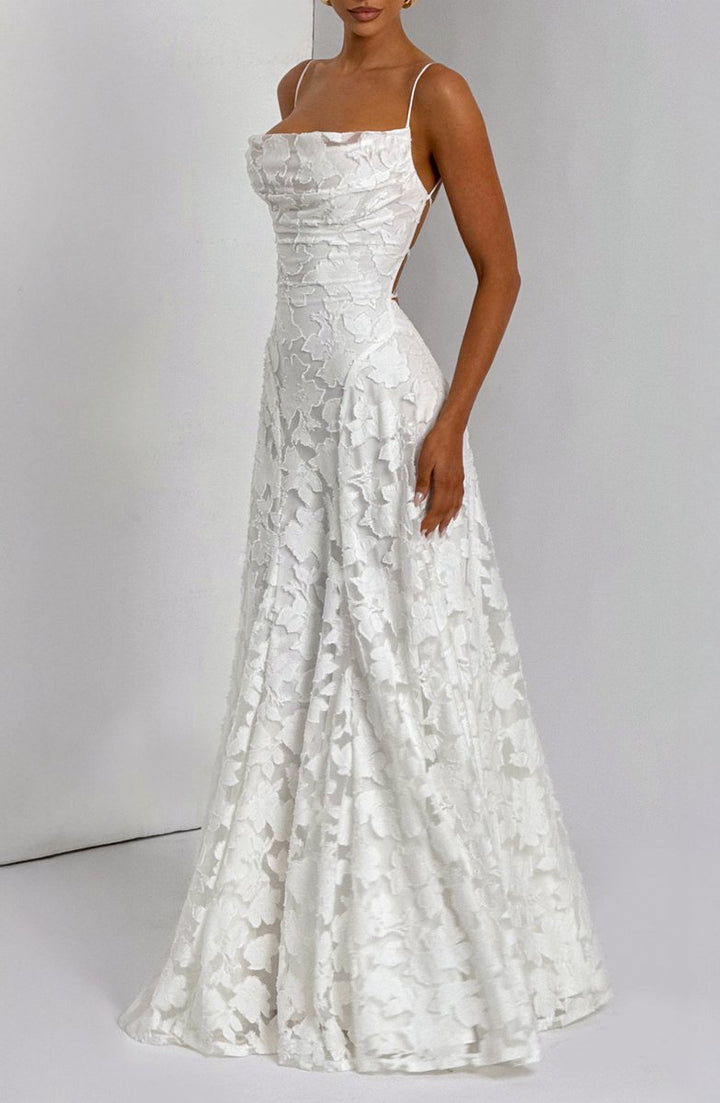 Women's 3D Floral A-Line Maxi Fall Wedding Guest Dress