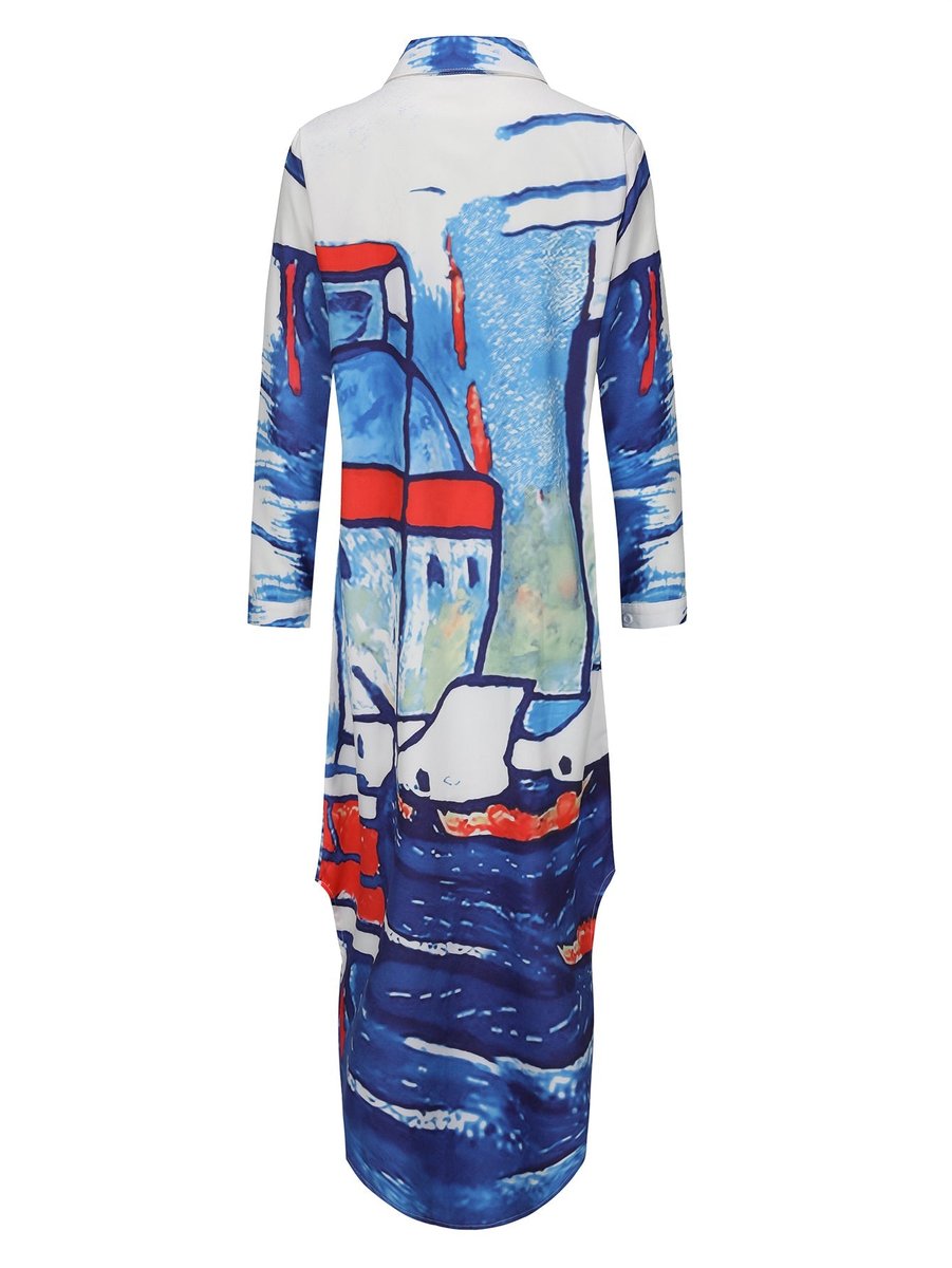 Women's Abstract Print Button-Down Fall Midi Dress