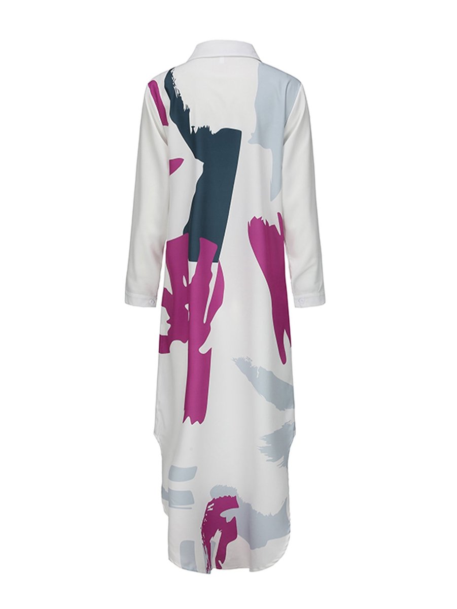 Women's Abstract Print Loose Button-Down Fall Midi Dress