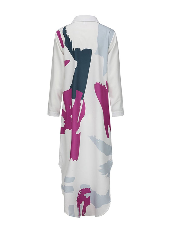 Women's Abstract Print Loose Button-Down Fall Midi Dress