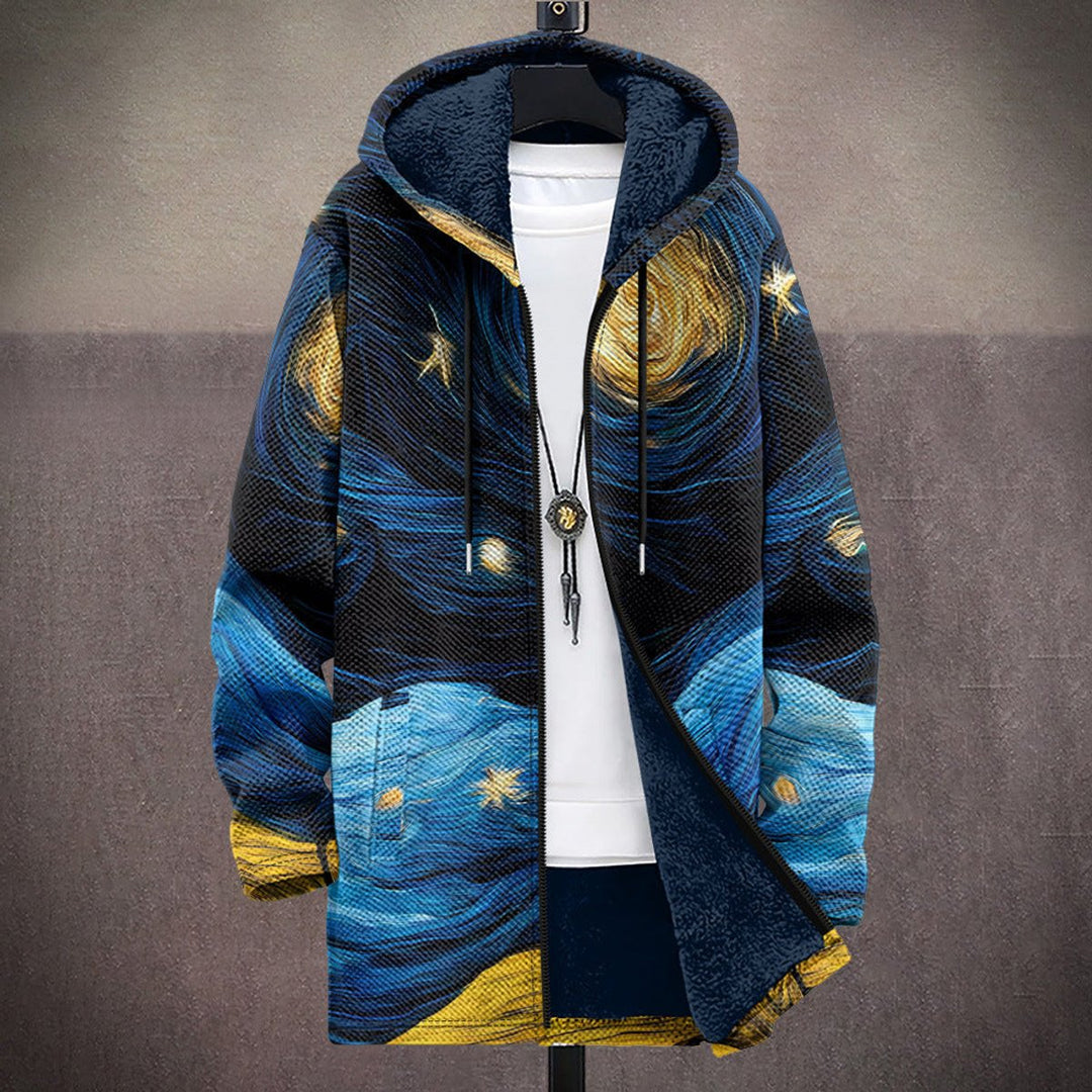 Women's Artistic Print Zip-Up Hooded Fleece Cardigan