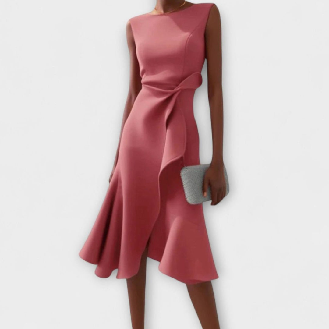 Women's Asymmetrical Sleeveless Flared Midi Dress - Pink