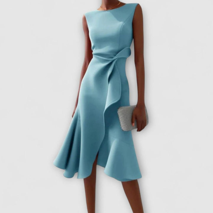Women's Asymmetrical Sleeveless Flared Midi Dress - Light Blue