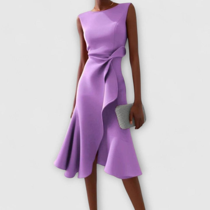 Women's Asymmetrical Sleeveless Flared Midi Dress - Purple