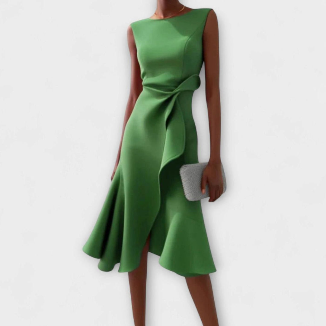 Women's Asymmetrical Sleeveless Flared Midi Dress - Green