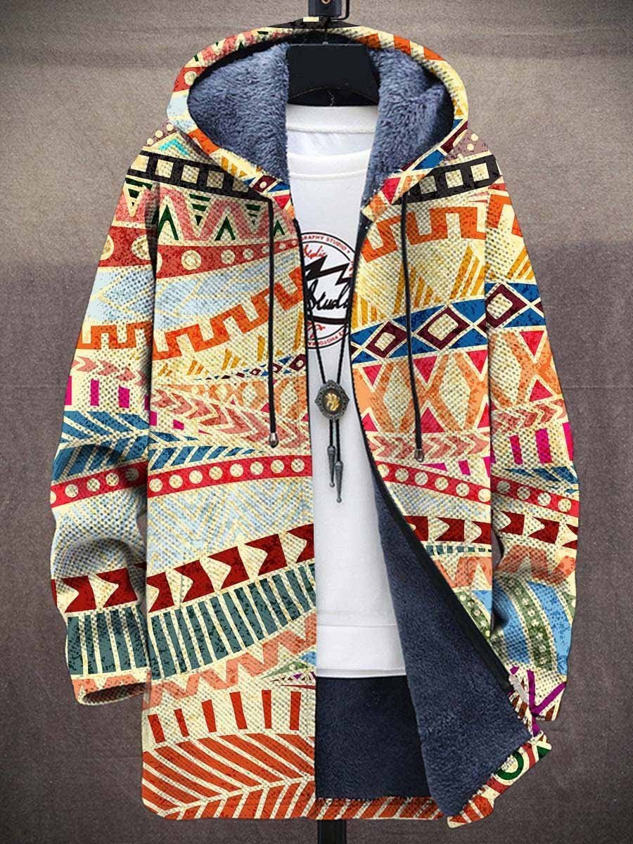 Women's Aztec Print Fleece-Lined Zip-Up Hooded Cardigan