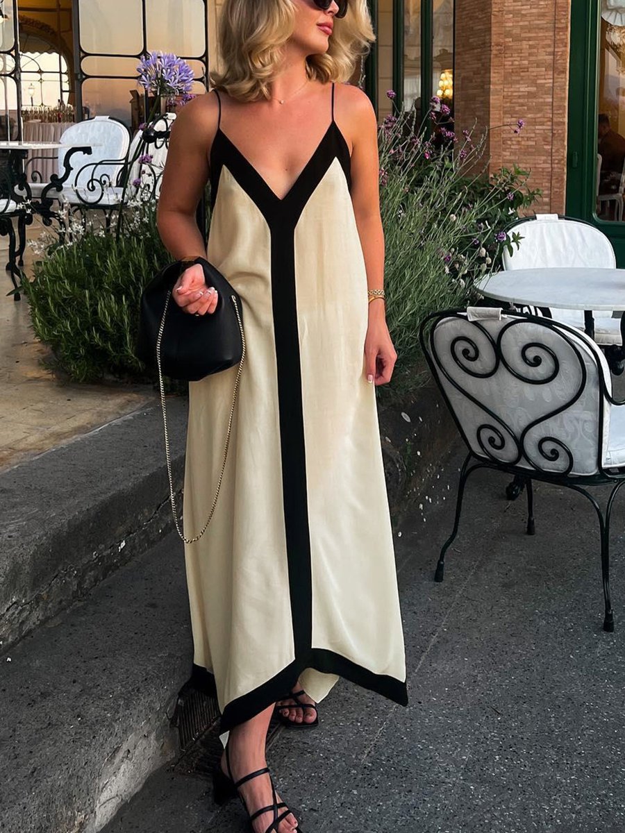 Women's Backless A-Line Satin Fall Midi Dress V-Neck