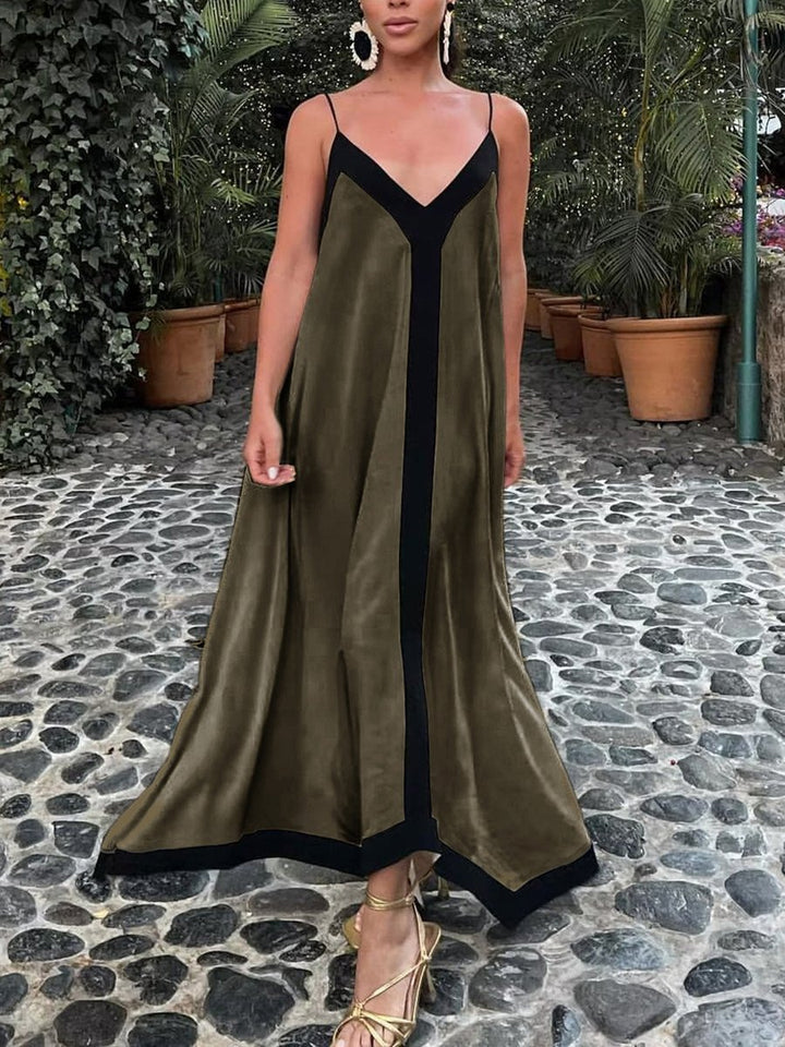 Women's Backless A-Line Satin Fall Midi Dress V-Neck