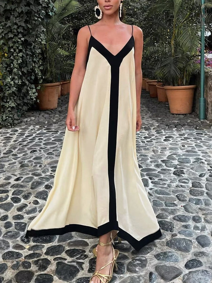 Women's Backless A-Line Satin Fall Midi Dress V-Neck