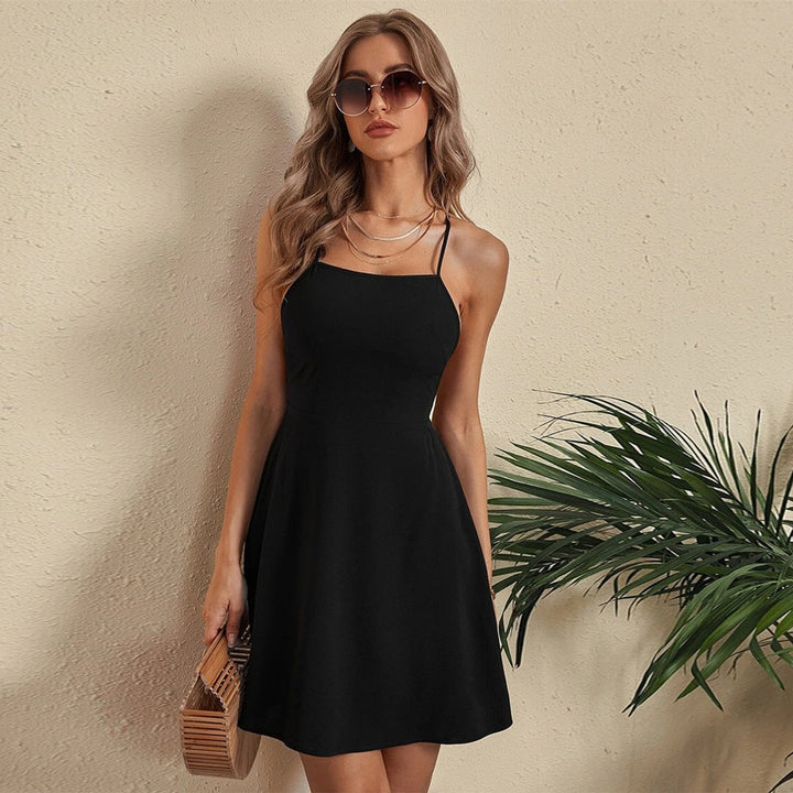 Women's Backless Criss-Cross Strappy A-Line Fall Midi Dress