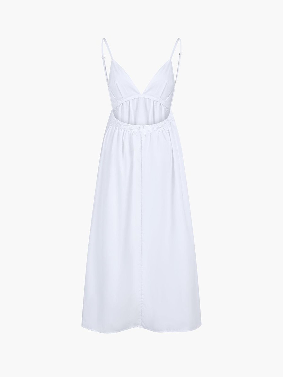 Women's Backless Linen Fall Midi Dress Flowy Sundress