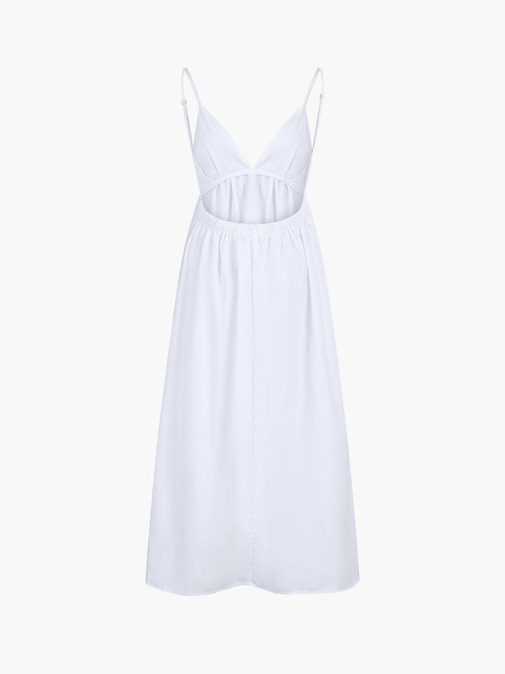 Women's Backless Linen Fall Midi Dress Flowy Sundress